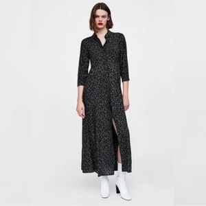 Zara olive green leopard print maxi dress